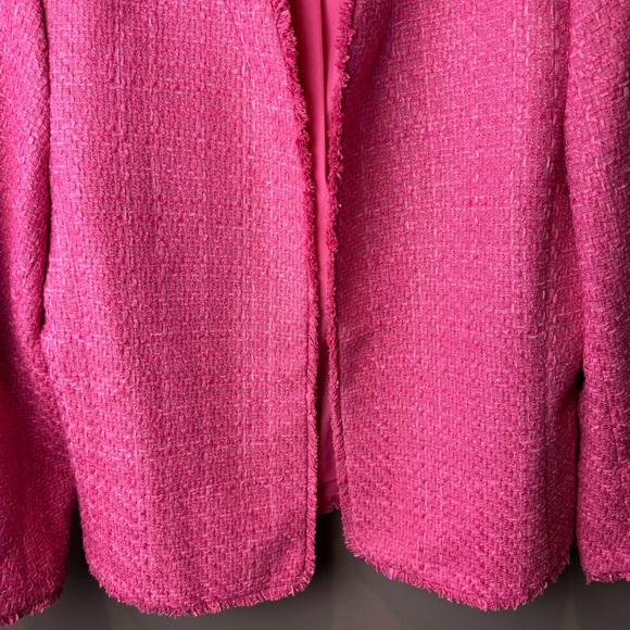 Ann Taylor Cutaway Fringe Tweed Jacket Pink 14 - Picture 5 of 11